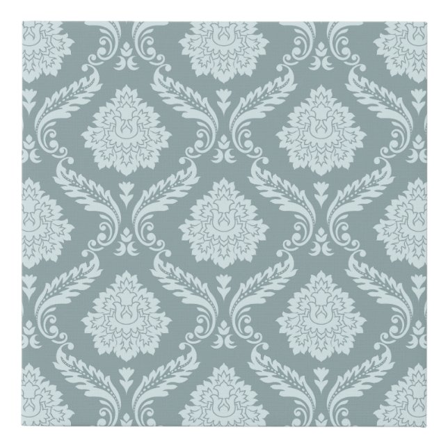 Rococo Damask Pattern Duck Egg Blue+Teal Faux Canvas Print (Front)