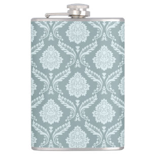 Rococo Damask Pattern Duck Egg Blue+Teal Flask