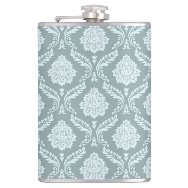 Rococo Damask Pattern Duck Egg Blue+Teal Flask (Front)