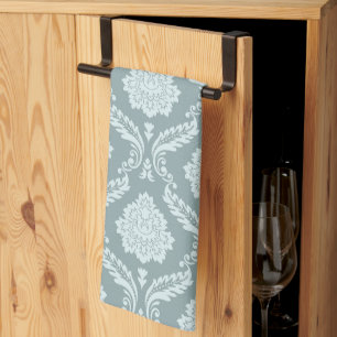 Rococo Damask Pattern Duck Egg Blue+Teal Kitchen Towel
