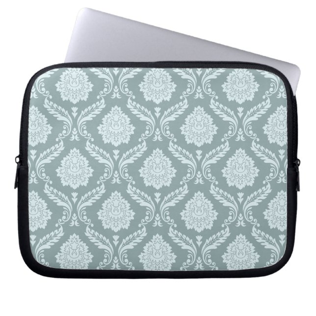 Rococo Damask Pattern Duck Egg Blue+Teal Laptop Sleeve (Front)
