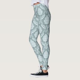 Rococo Damask Pattern Duck Egg Blue+Teal Leggings
