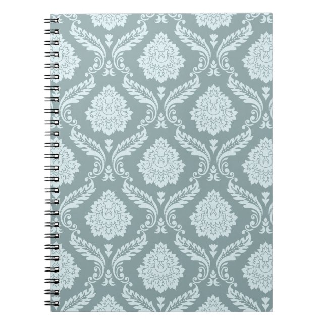Rococo Damask Pattern Duck Egg Blue+Teal Notebook (Front)