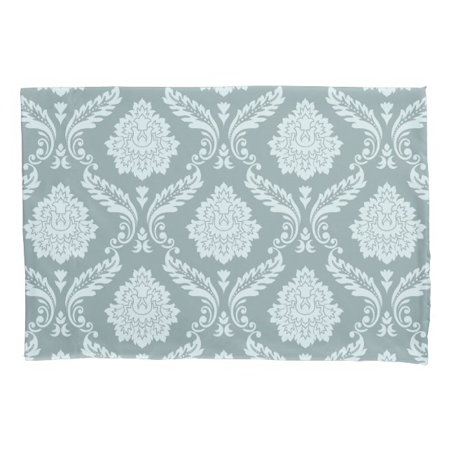 Rococo Damask Pattern Duck Egg Blue+Teal Pillow Case (Front)