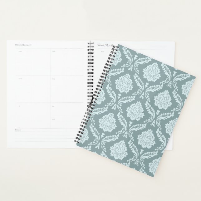 Rococo Damask Pattern Duck Egg Blue+Teal Planner (Display)