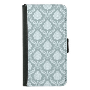 Rococo Damask Pattern Duck Egg Blue+Teal Samsung Galaxy S5 Wallet Case