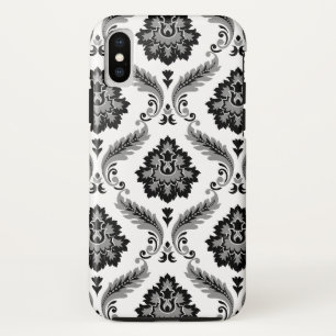 Rococo Damask Pattern Grey Black White iPhone X Case