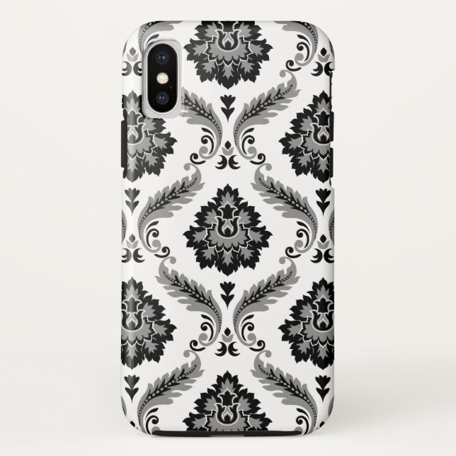 Rococo Damask Pattern Grey Black White Case-Mate iPhone Case (Back)