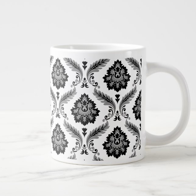 Rococo Damask Pattern Grey Black White Giant Coffee Mug (Right)