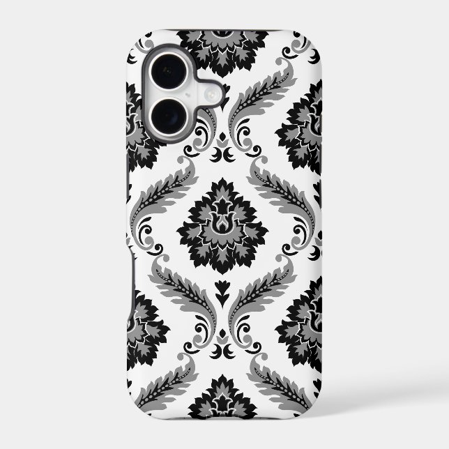 Rococo Damask Pattern Grey Black White iPhone Case (Back)