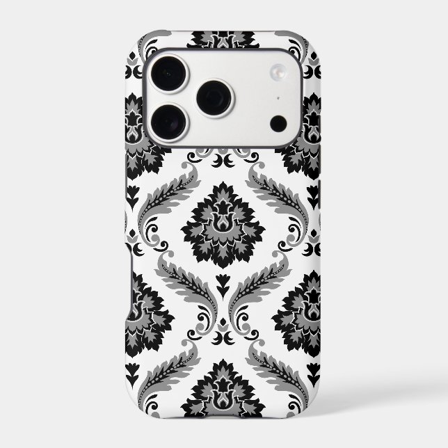 Rococo Damask Pattern Grey Black White iPhone Case (Back)