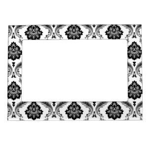 Rococo Damask Pattern Grey Black White Magnetic Frame