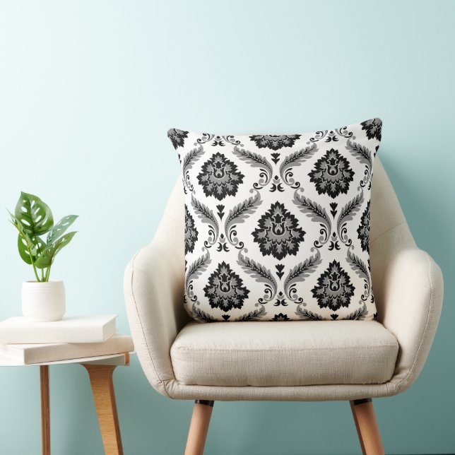 Rococo Damask Pattern Grey Black White Throw Pillow (Chair)