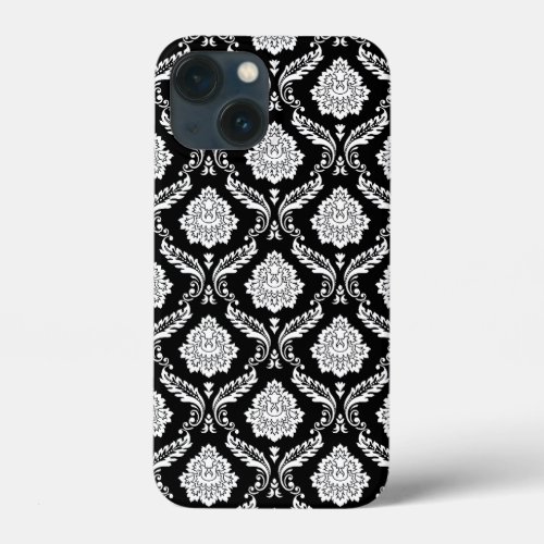 Rococo Damask Pattern White on Black  iPhone 13 Mini Case