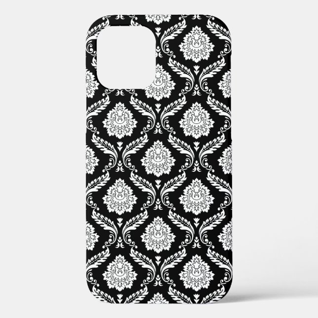 Rococo Damask Pattern White on Black  Case-Mate iPhone Case (Back)
