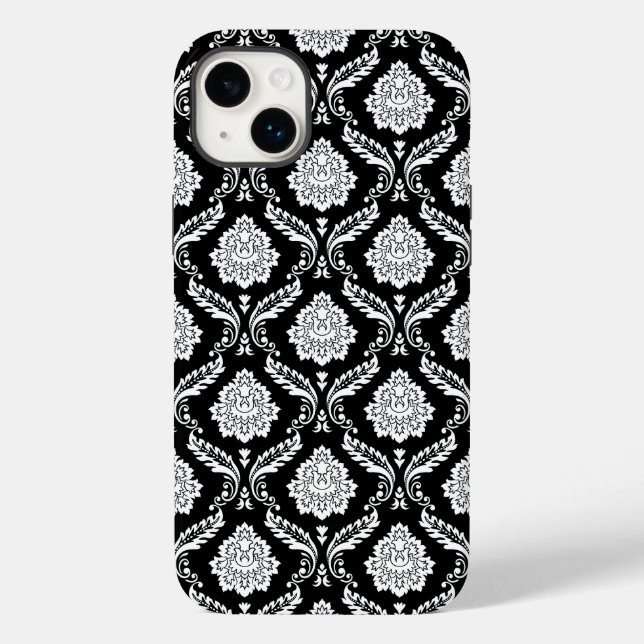 Rococo Damask Pattern White on Black  Case-Mate iPhone Case (Back)