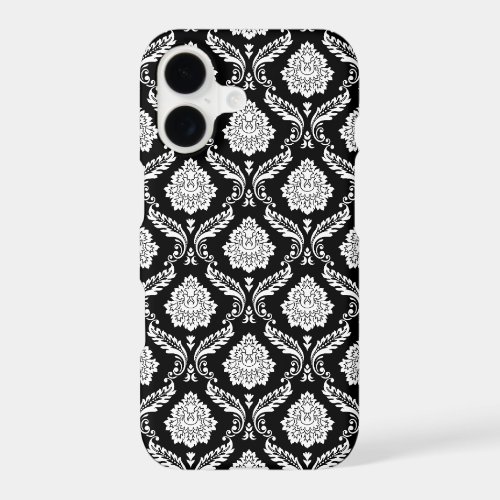Rococo Damask Pattern White on Black  iPhone 17 Case