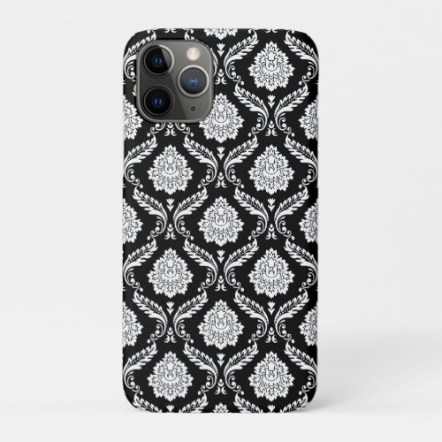 Rococo Damask Pattern White on Black  iPhone 11 Pro Case