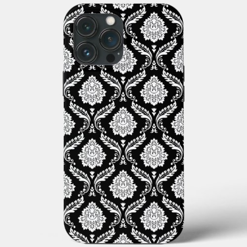 Rococo Damask Pattern White on Black  iPhone 13 Pro Max Case