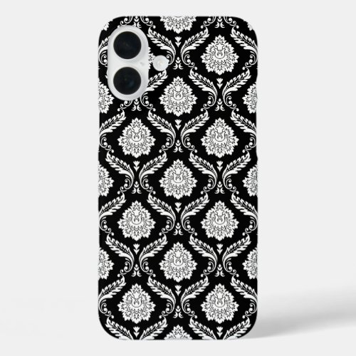 Rococo Damask Pattern White on Black  iPhone 16 Plus Case