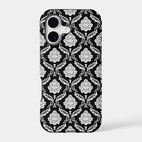 Rococo Damask Pattern White on Black  iPhone 17 Case