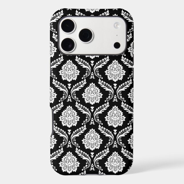 Rococo Damask Pattern White on Black  Case-Mate iPhone Case (Back)