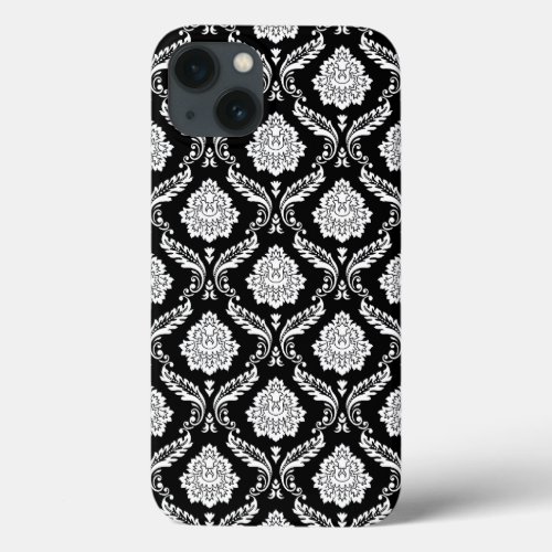 Rococo Damask Pattern White on Black  iPhone 13 Case