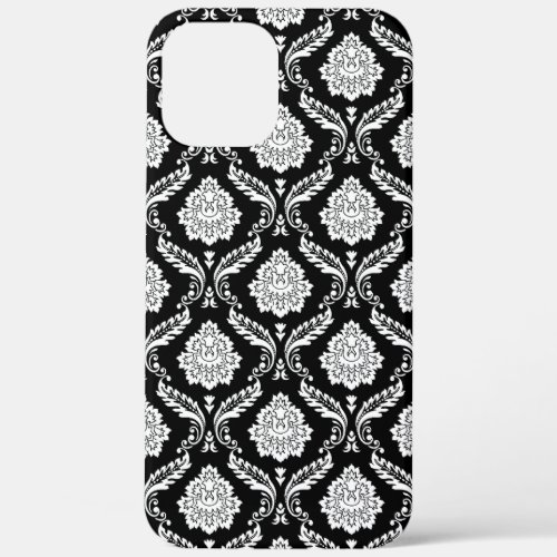 Rococo Damask Pattern White on Black  iPhone 12 Pro Max Case
