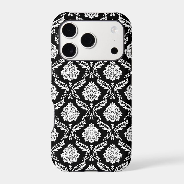 Rococo Damask Pattern White on Black  Case-Mate iPhone Case (Back)