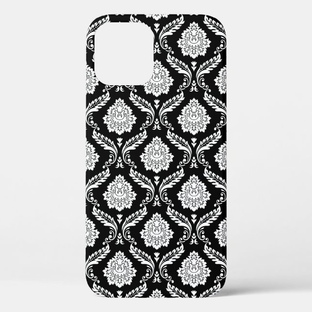 Rococo Damask Pattern White on Black  Case-Mate iPhone Case (Back)