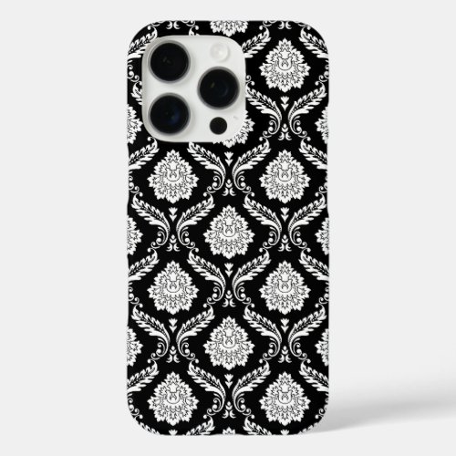 Rococo Damask Pattern White on Black  iPhone 16 Pro Case