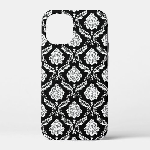 Rococo Damask Pattern White on Black  iPhone 12 Mini Case