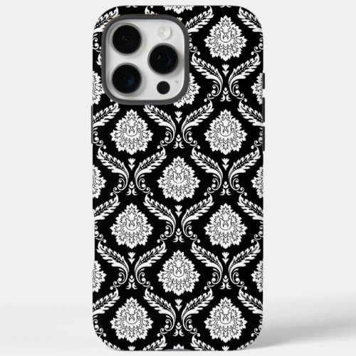 Rococo Damask Pattern White on Black  iPhone 16 Pro Max Case