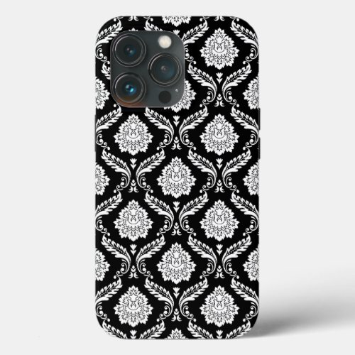 Rococo Damask Pattern White on Black  iPhone 13 Pro Case