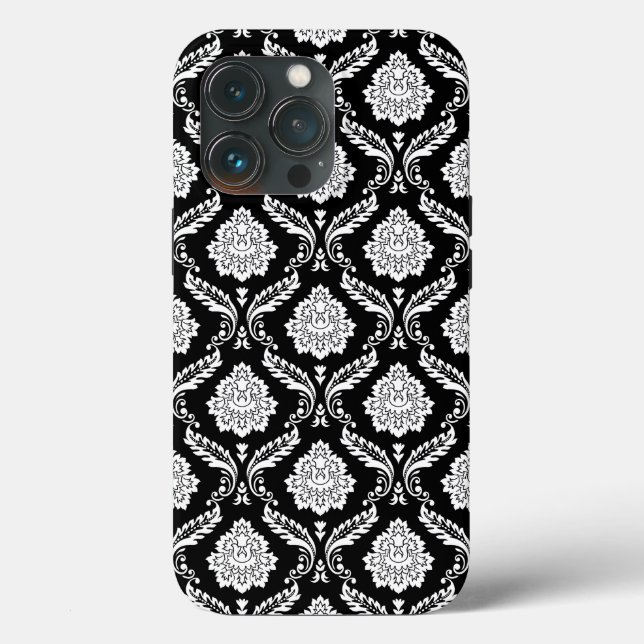Rococo Damask Pattern White on Black  Case-Mate iPhone Case (Back)