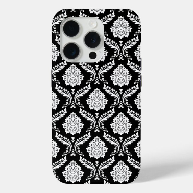 Rococo Damask Pattern White on Black  Case-Mate iPhone Case (Back)