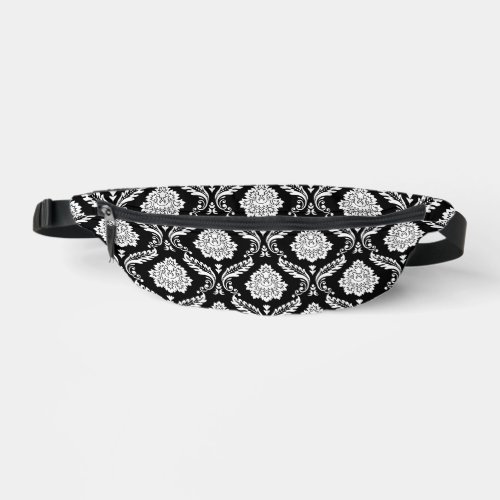 Rococo Damask Pattern White on Black Fanny Pack