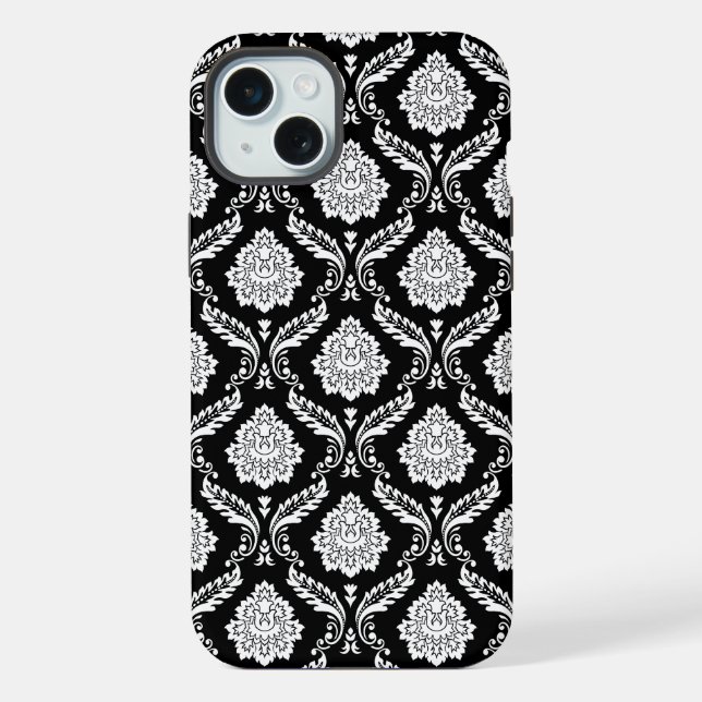 Rococo Damask Pattern White on Black  iPhone Case (Back)