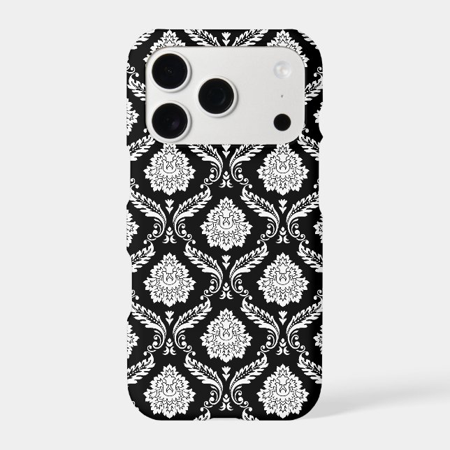 Rococo Damask Pattern White on Black  iPhone Case (Back)