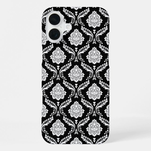 Rococo Damask Pattern White on Black  iPhone Case (Back)