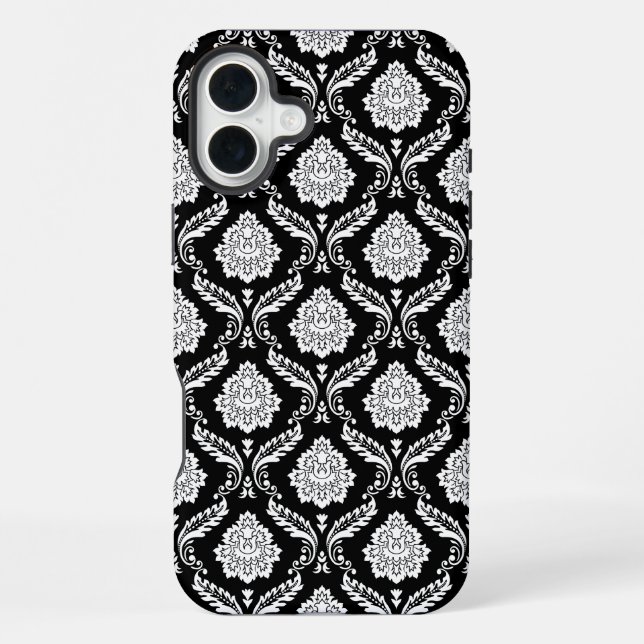 Rococo Damask Pattern White on Black  iPhone Case (Back)