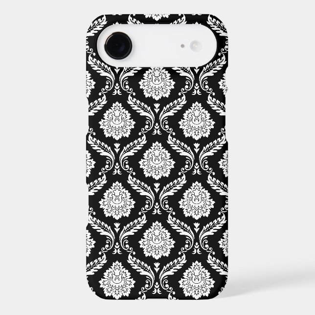 Rococo Damask Pattern White on Black  iPhone Case (Back)