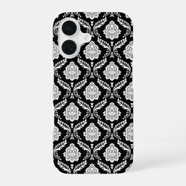 Rococo Damask Pattern White on Black  iPhone Case (Back)