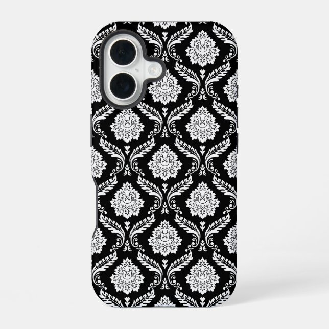 Rococo Damask Pattern White on Black  iPhone Case (Back)