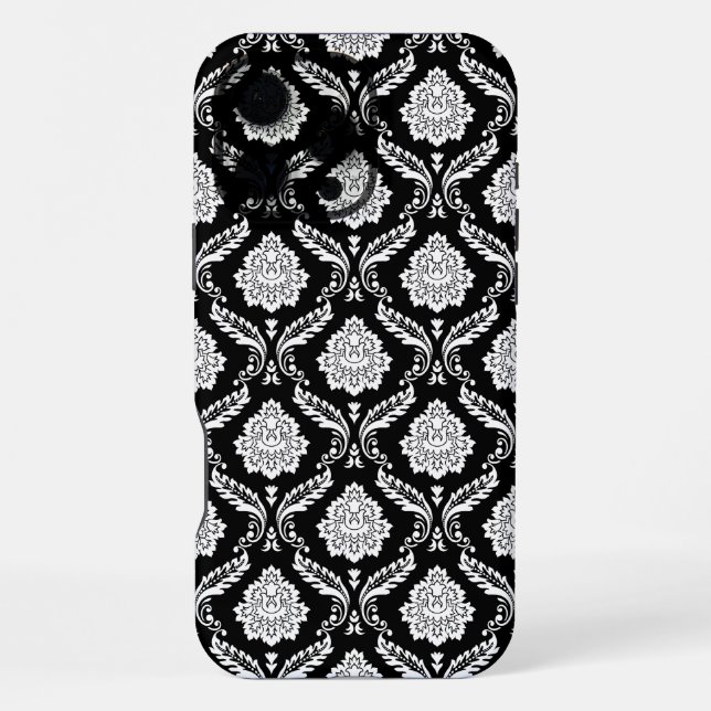 Rococo Damask Pattern White on Black  iPhone Case (Back)