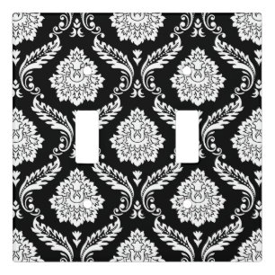Rococo Damask Pattern White on Black Light Switch Cover