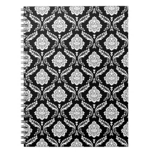 Rococo Damask Pattern White on Black  Notebook