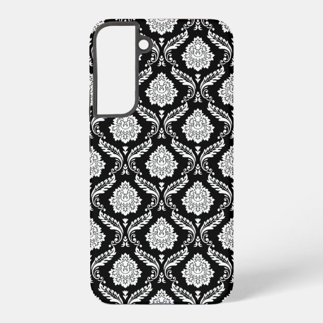 Rococo Damask Pattern White on Black  Samsung Galaxy Case (Back)