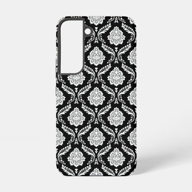 Rococo Damask Pattern White on Black  Samsung Galaxy Case (Back)