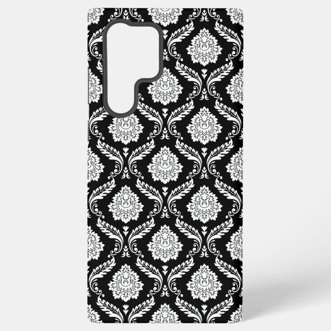 Rococo Damask Pattern White on Black  Samsung Galaxy Case (Back)